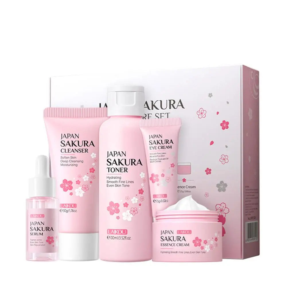 5-Piece Sakura Skin Care Set – Cleanser, Serum, Toner & Cream Skin Care Set Qme 5pcs set