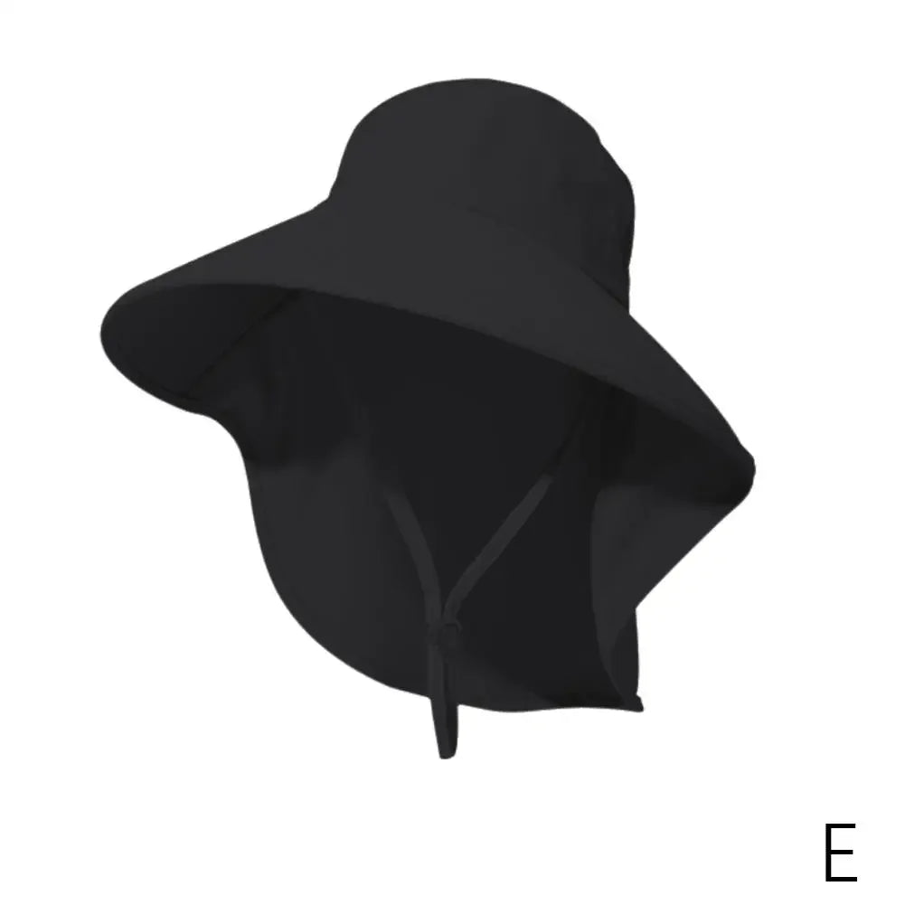 Women's Large Brim Sun Hat with UV Neck Flap – 5 Colors Wide Brim Sun Hat Qme Black