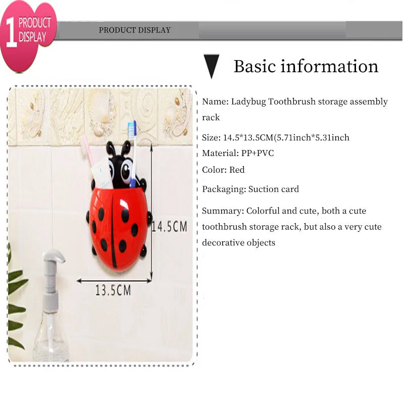 Ladybug Toothbrush Holder Suction Cup | No-Drill Bathroom Rack Toothbrush Holder Qme