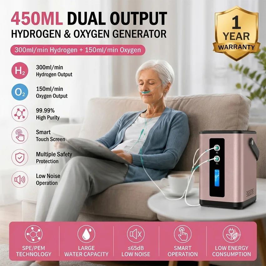 Hydrogen Inhalation Machine 450ml/min SPE PEM H2 Generator Hydrogen Wellness Machine Qst