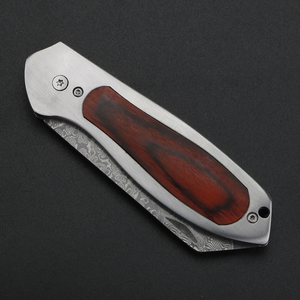 XUAN FENG Damascus Folding Pocket Knife – Wooden Handle X61 Folding Pocket Knife Qst