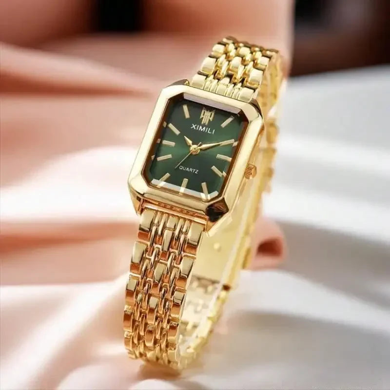 Light Luxury Steel Strip Women's Watch Green Pointer Dial Women's Fashion Watch Qme
