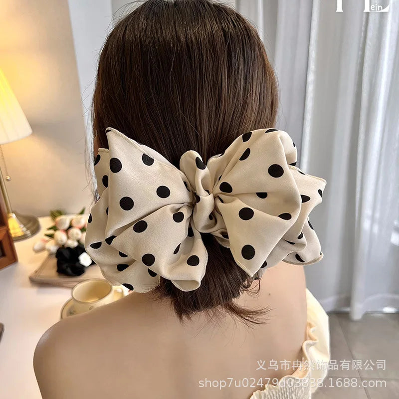 Polka Dot Satin Spring Clip – Retro Korean Bubble Hairpin Satin Hair Clip Qme