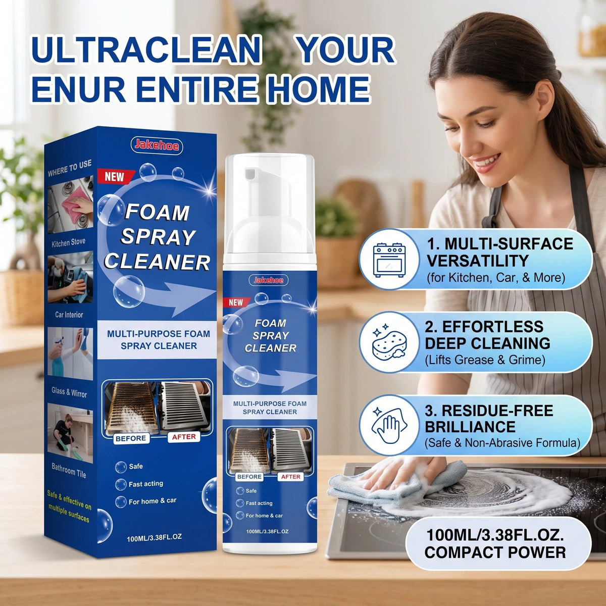 Multi-Purpose Foam Cleaning Spray – Grease & Stain Remover Foam Cleaning Spray Qme