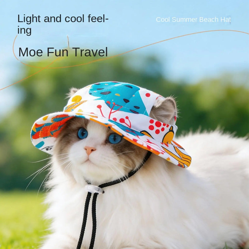 Pet Sun Hat Round Brim with Ear Holes for Cats & Dogs Pet Sun Hat Qme