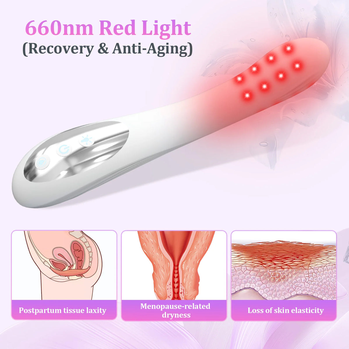 Women's LED Light Therapy Wand – Heat, 3 Colors & 8 Modes LED Wellness Wand Qst