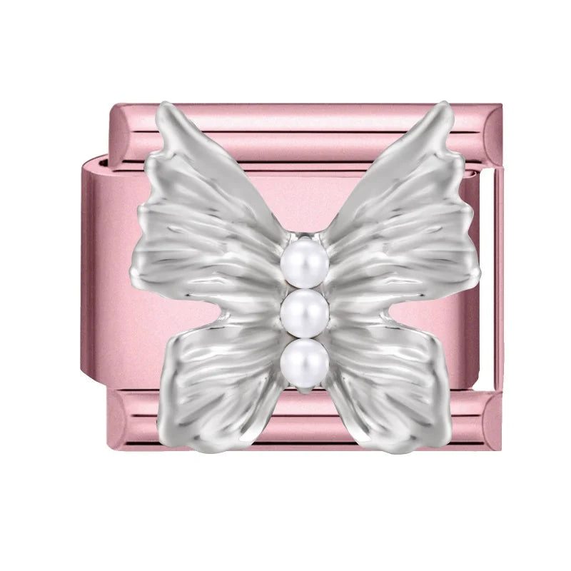 Zircon Flower Heart Bow Pink DIY Charm Bracelet | Stainless Steel