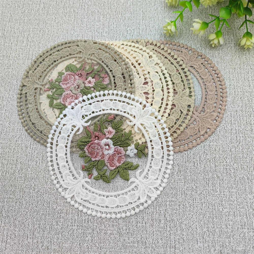 Vintage Lace Embroidery Coaster Placemat – 6 Colors, 12cm Lace Coaster Placemat Qme