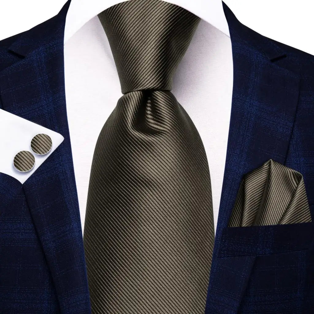 Hi-Tie Men's Silk Necktie Handkerchief & Cufflinks Set Necktie & Cufflinks Set Qme SN-3725