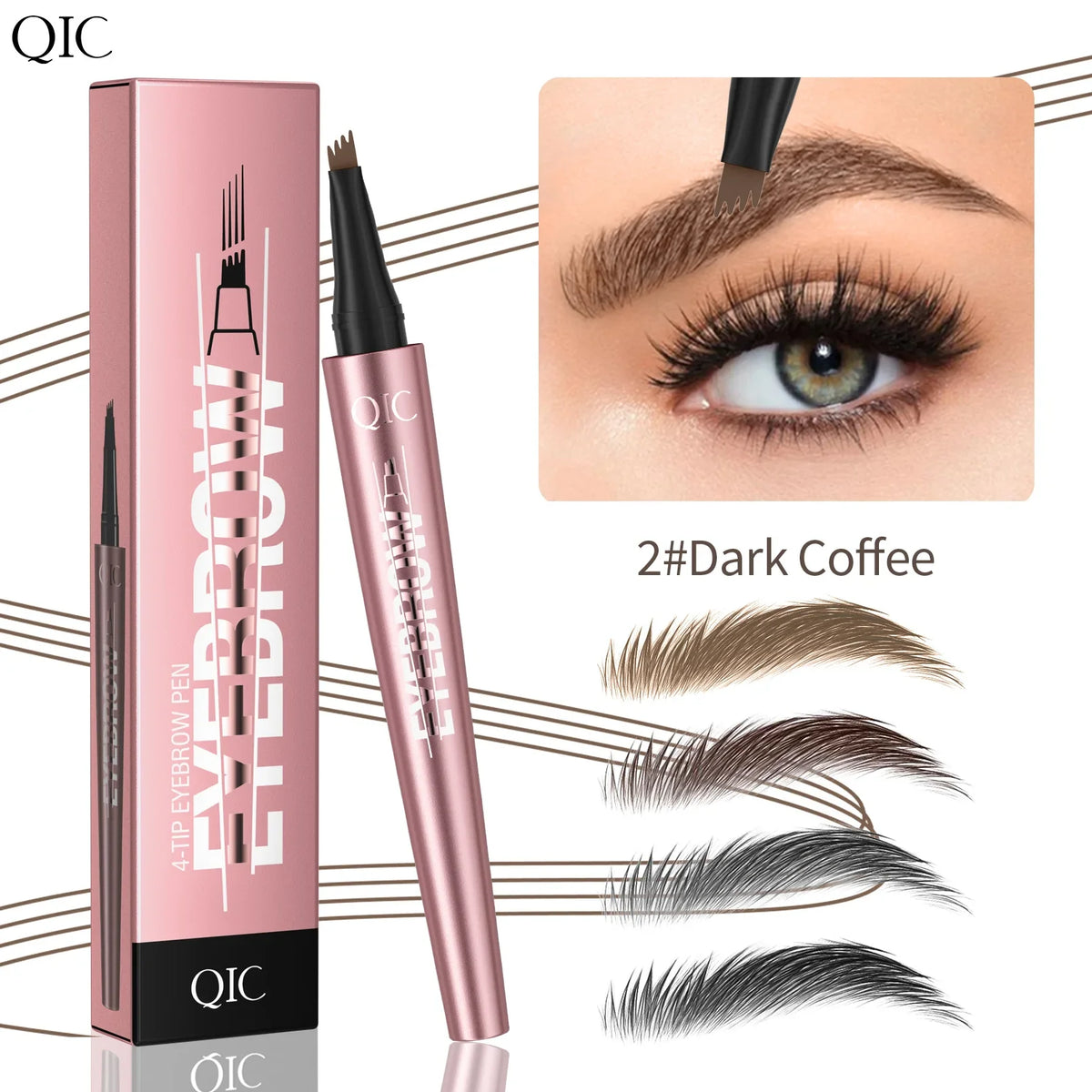 QIC Waterproof Microblading Eyebrow Pen | 4 Split Head, 6 Colors Microblading Eyebrow Pen Qme