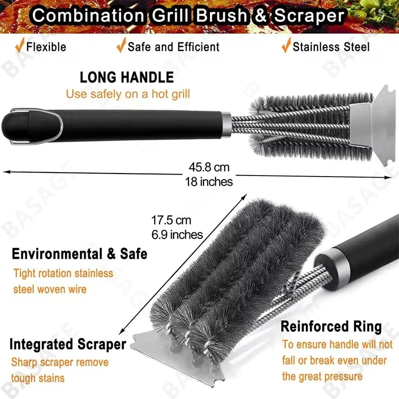 Stainless Steel BBQ Grill Cleaning Brush & Scraper Tool BBQ Grill Brush Qme