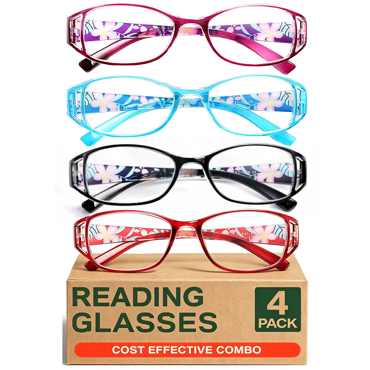Women's Blue Light Blocking Reading Glasses UV Protection 4 Pack Reading Glasses Qst 4pcs +100