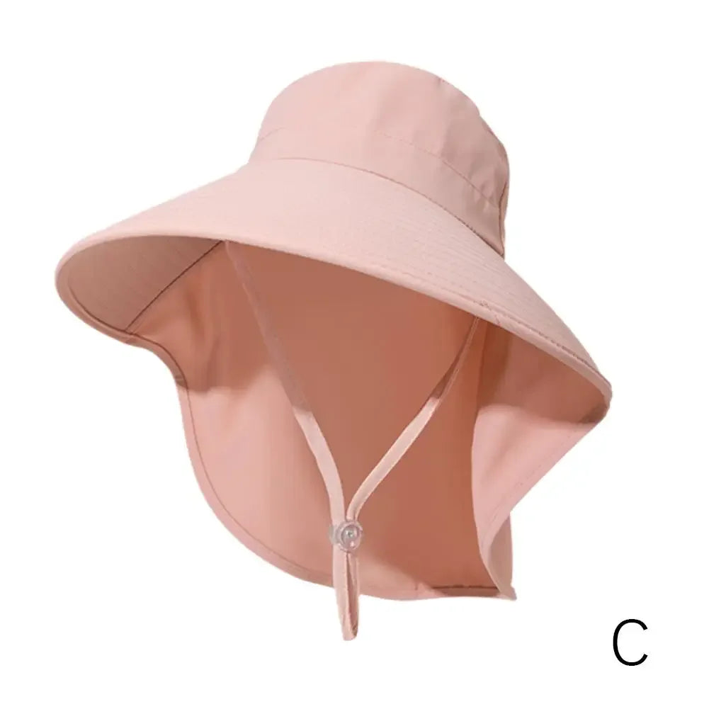 Women's Large Brim Sun Hat with UV Neck Flap – 5 Colors Wide Brim Sun Hat Qme Pink