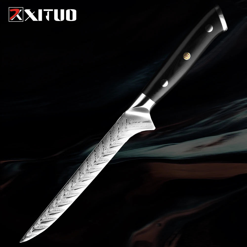 XITUO 67-Layer Damascus Boning & Fillet Knife – Curved Blade Boning Fillet Knife Qst