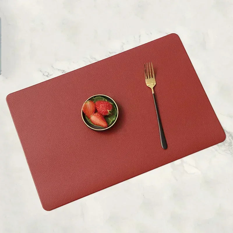 Nordic PVC Leather Placemat – Waterproof Table Mat, 7 Colors Leather Placemat Qme Red L