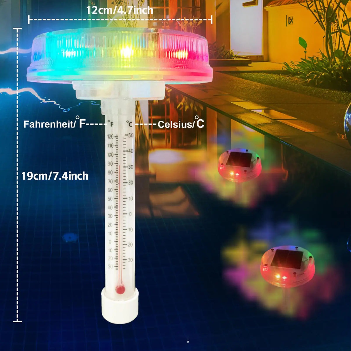 Solar-Powered Floating Pool Thermometer with LED Display Pool Thermometer Qme