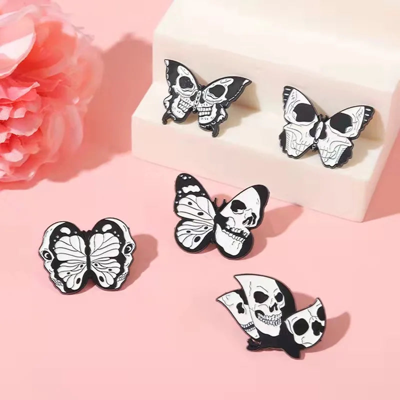 Skeleton Butterfly Enamel Pin – Gothic Skull Lapel Badge Enamel Lapel Pin Qme