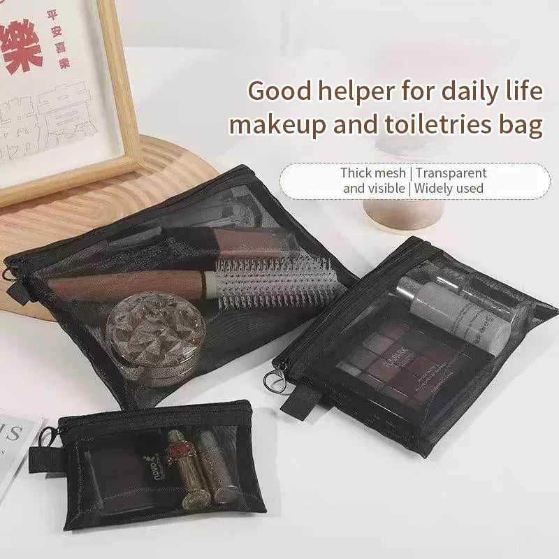 Large Capacity Mesh Cosmetic Bag & Zipper Pencil Case Pouch Mesh Cosmetic Bag Qme