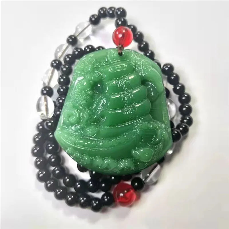 Retro Buddha Imitation Green Jade Pendant Necklace | Ethnic Pendant Necklace Qme Sailboat