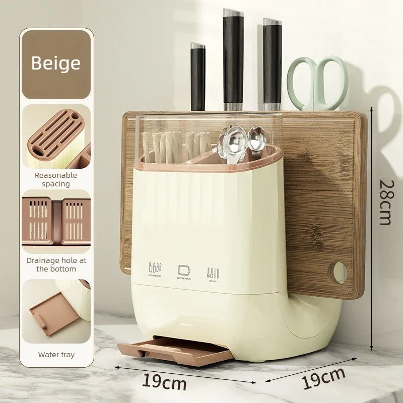 Multifunction Kitchen Knife Holder & Cutting Board Drain Rack Kitchen Knife Holder Qme Beige