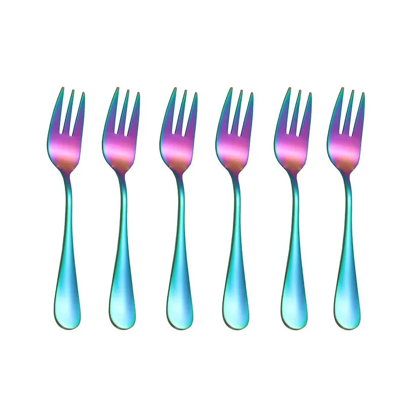 Stainless Steel Fruit & Dessert Forks Set | Elegant Mini Cutlery Dessert Fork Set Qme Colored