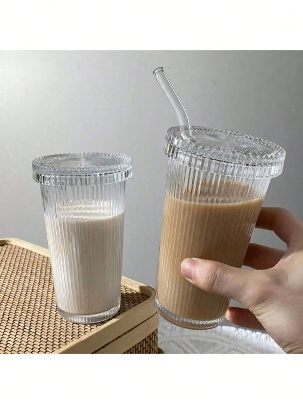 Striped Iced Coffee Cup with Lid & Straw | Reusable Iced Coffee Cup Qme