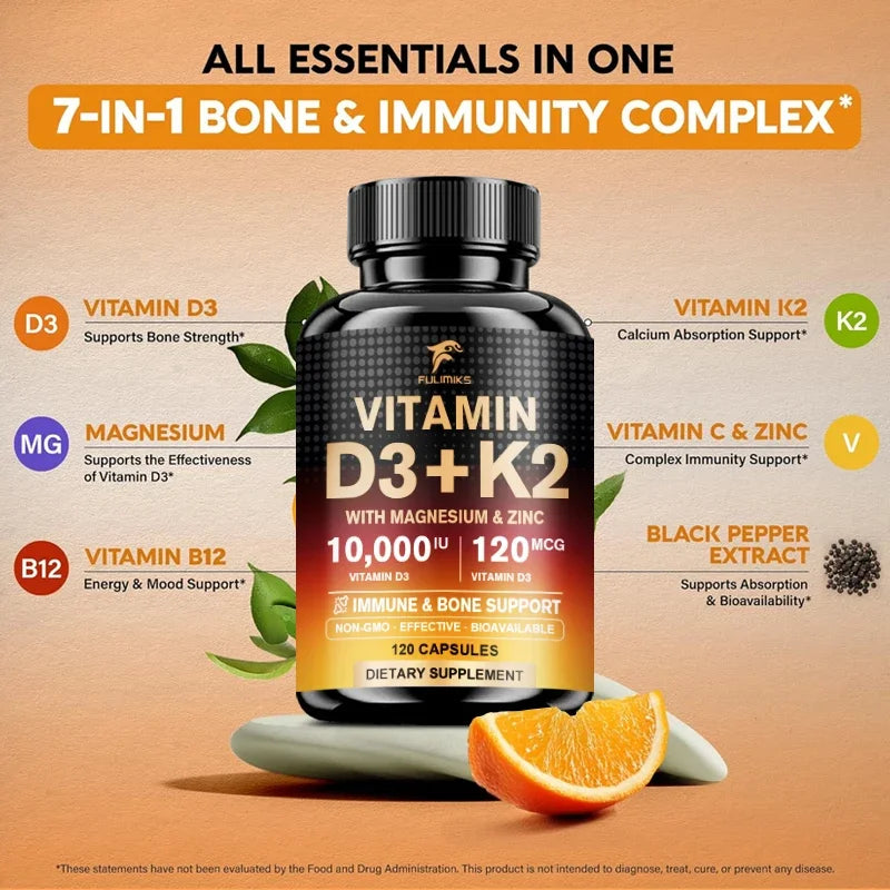 Fulimiks Vitamin D3 K2 Capsules – Magnesium, Zinc & Immune Vitamin Supplement Qst