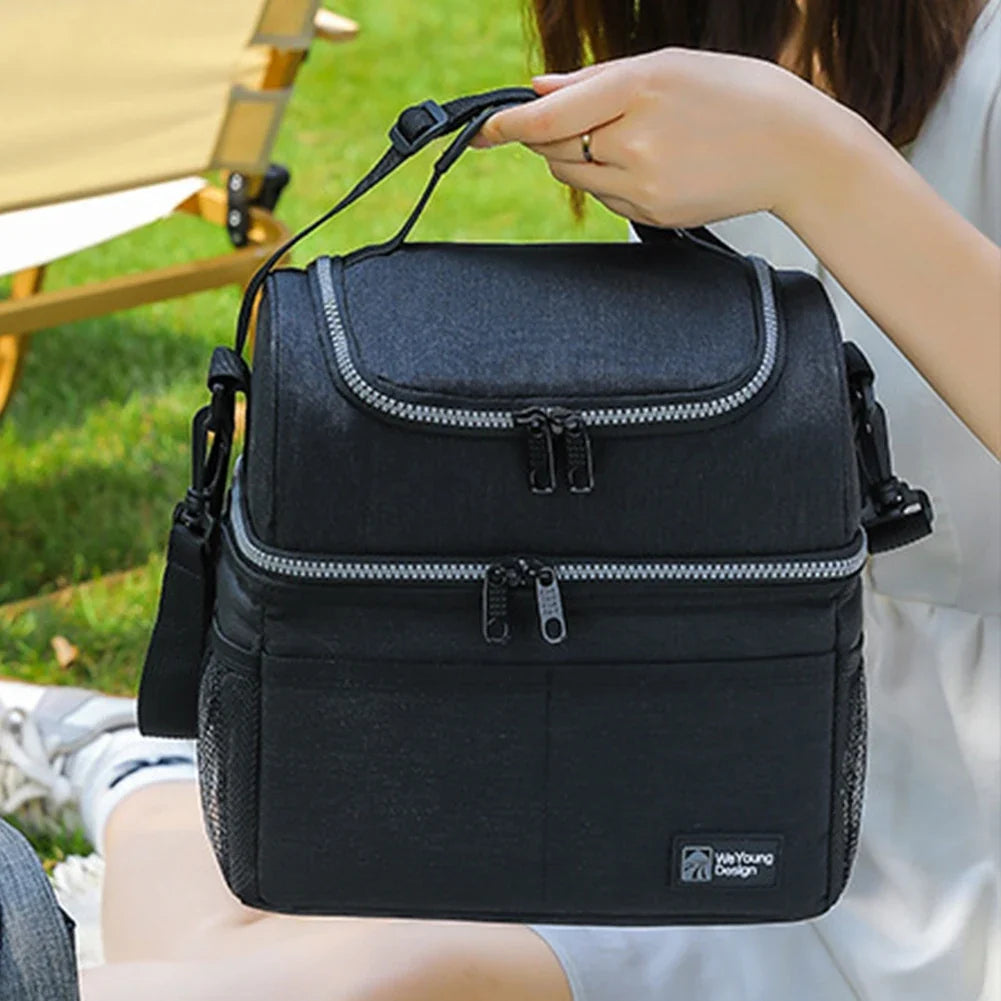 Double Deck Insulated Lunch Bag | Thermal Picnic Bag for Work Insulated Lunch Bag Qme