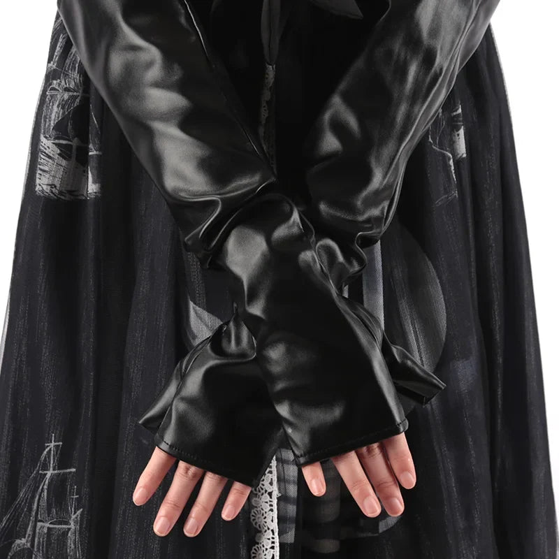Women's Long Fingerless PU Leather Gloves – Punk Rock Style Fingerless Arm Gloves Qme