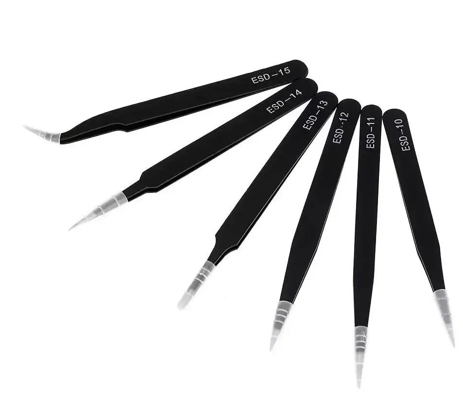 Antistatic Stainless Steel Precision Tweezers Set – 6 Pcs Precision Tweezers Set Qme