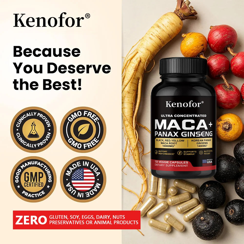 Maca Root & Korean Ginseng Capsules | Daily Vitality Supplement Herbal Supplement Qst