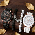 Minimalist Couple Watch & Bead Bracelet Set | Men & Women Couple Watch Set Qme 4pcs