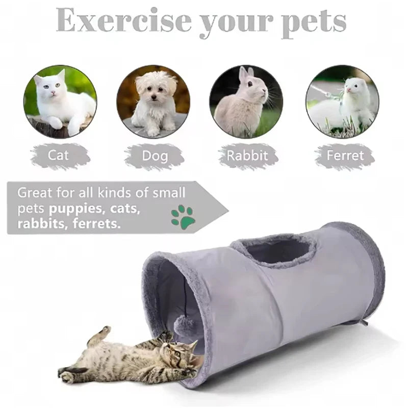 Foldable Cat Tunnel Toy – Soft Suede Plush Play Channel Cat Tunnel Toy Qme