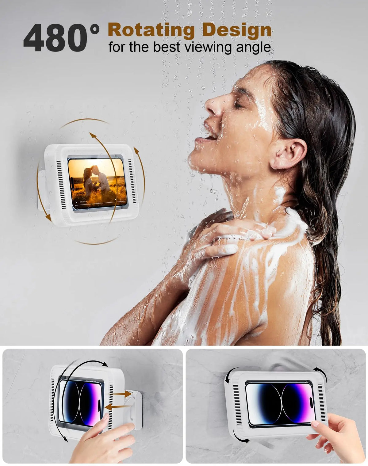 Waterproof Shower Phone Holder & Speaker – 480° Wall Mount Shower Phone Holder Qme