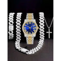 Hip Hop Diamond Watch, Bracelet & Necklace Set – 10 Colors Hip Hop Watch Set Qme Ivory