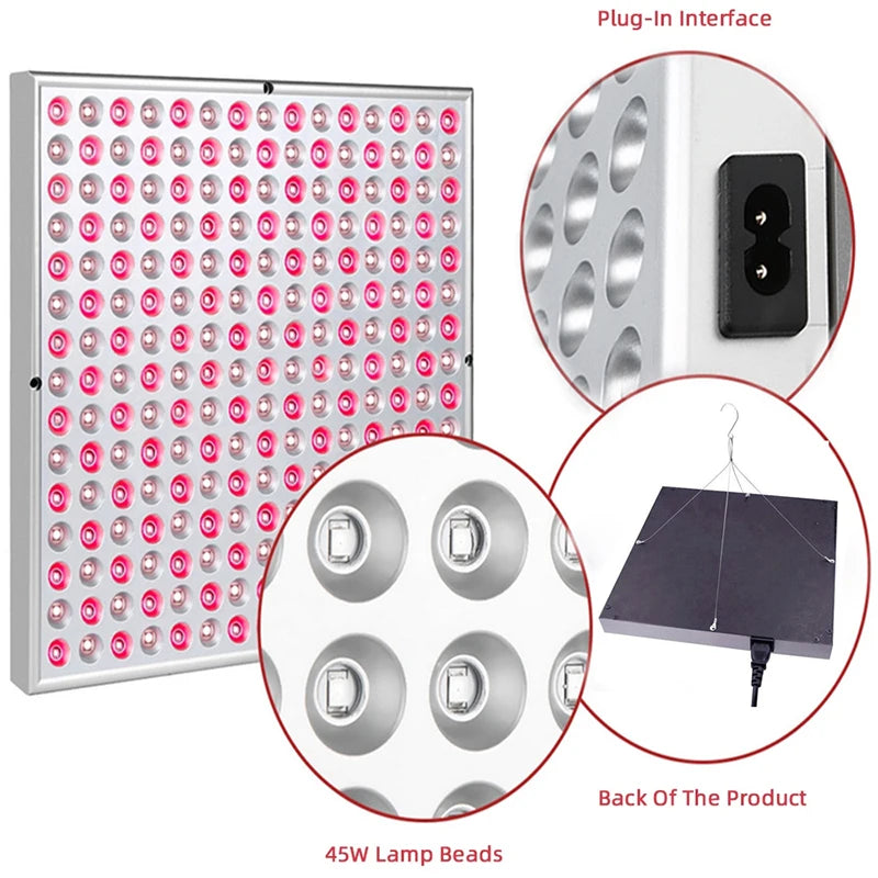 Red Light Therapy Panel 225 LEDs 660nm 850nm 45W | Vilnason Light Therapy Panel Qst