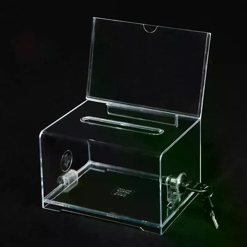 Acrylic Suggestion Box with Lock & Sign Holder | Tip Jar Acrylic Suggestion Box Qme