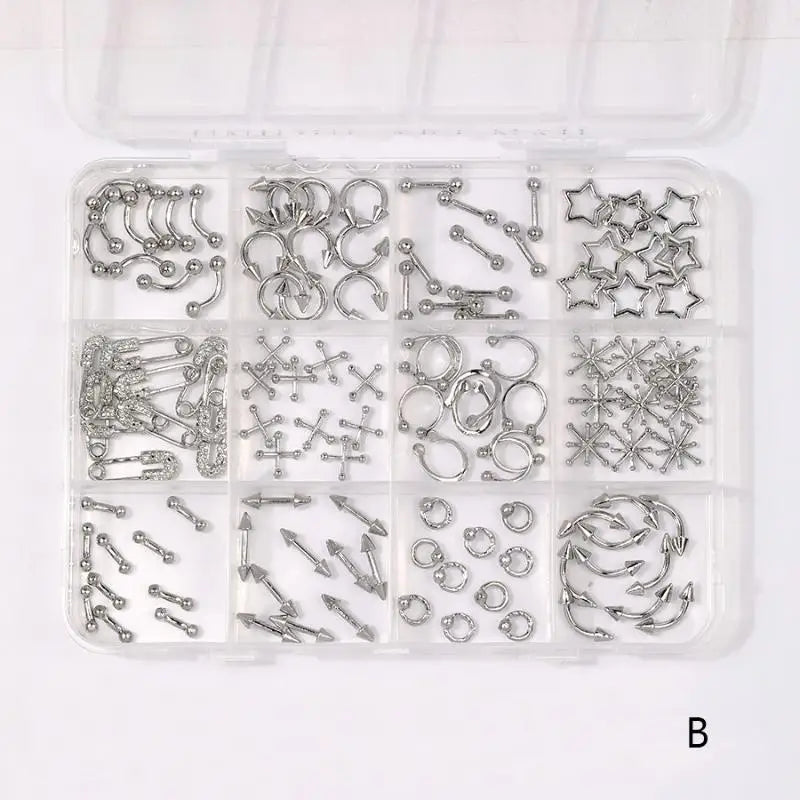Punk Metal Nail Charms 12-Grid – Alloy Rivets, Rings & Y2K Studs Nail Art Charms Qst B