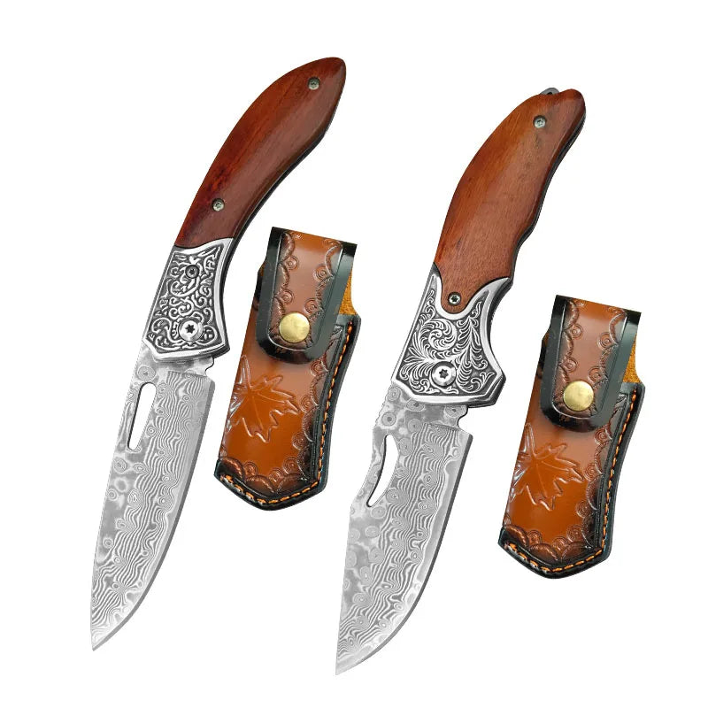 VG10 Damascus Steel Folding Knife – Wood Handle EDC Pocket Knife Damascus Folding Knife Qst Folding Knife ACT