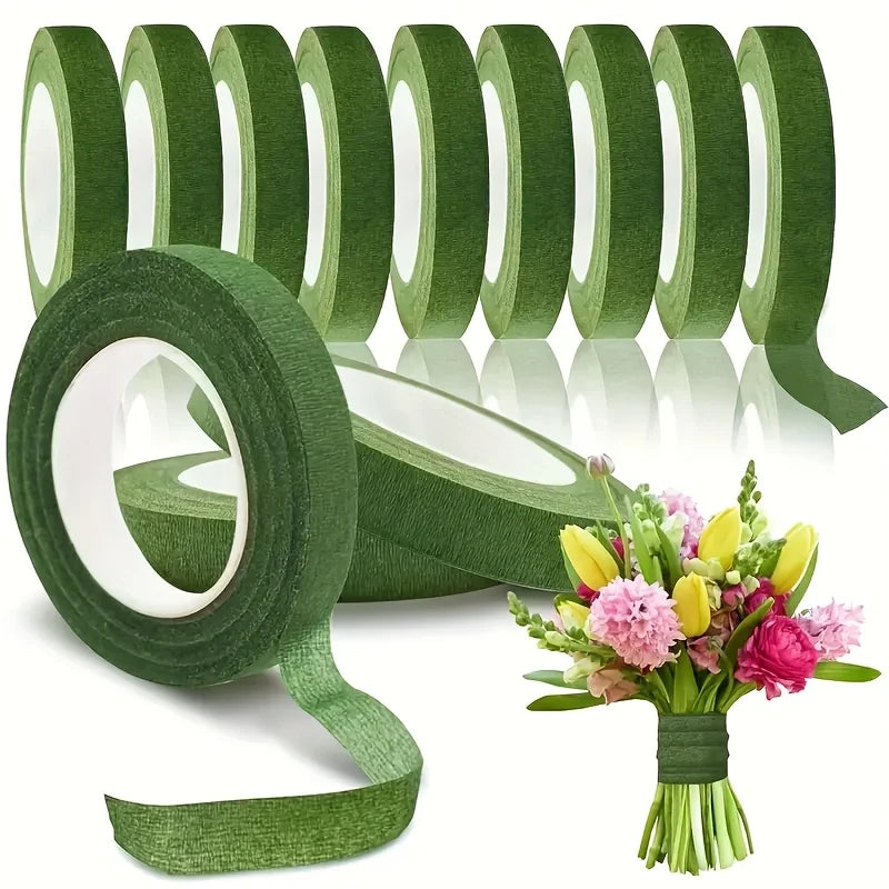 Green Self-Adhesive Floral Tape Bouquet Wrapping – 10 Rolls Floral Craft Tape Qme