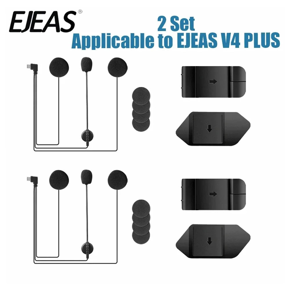 EJEAS V4 Plus Bluetooth Helmet Headset – Type-C Mic & Mount Helmet Bluetooth Headset Qst V4PLUS TYPE-C 2Set