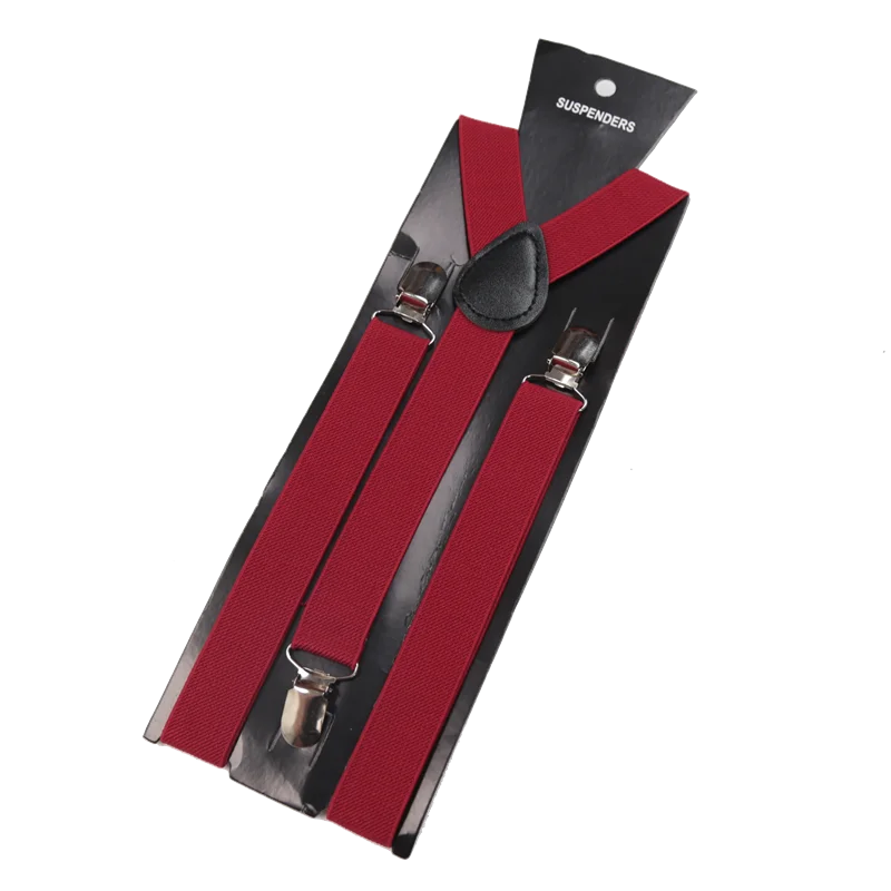 Unisex Elastic Leather Suspenders Braces – 26 Colors Suspenders & Braces Qme maroon China Mainland