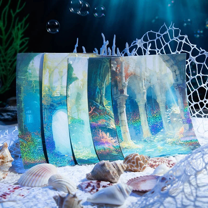 PET Blue Ocean Landscape Stickers – DIY Scrapbooking & Crafts Decorative Craft Stickers Qme