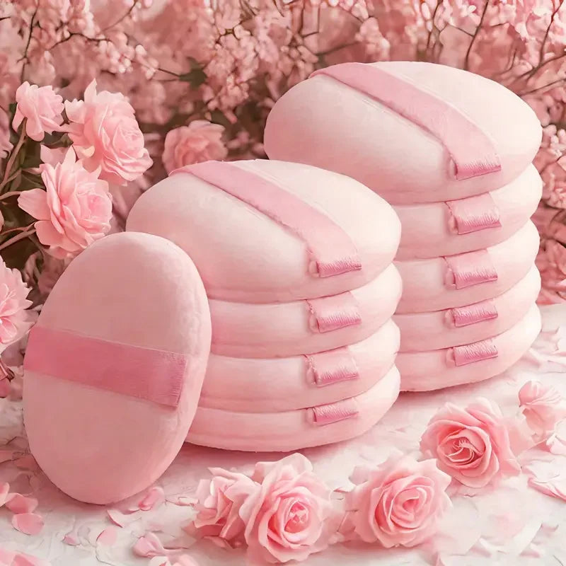 Soft Velvet Round Powder Puffs 10-Pack – Flawless Coverage Powder Puff Set Qme