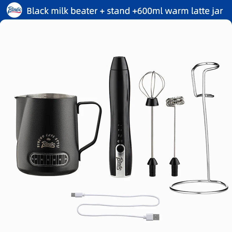 Bincoo Handheld Electric Milk Frother – Double-Head Mixer Electric Milk Frother Qst black3PCS Type B
