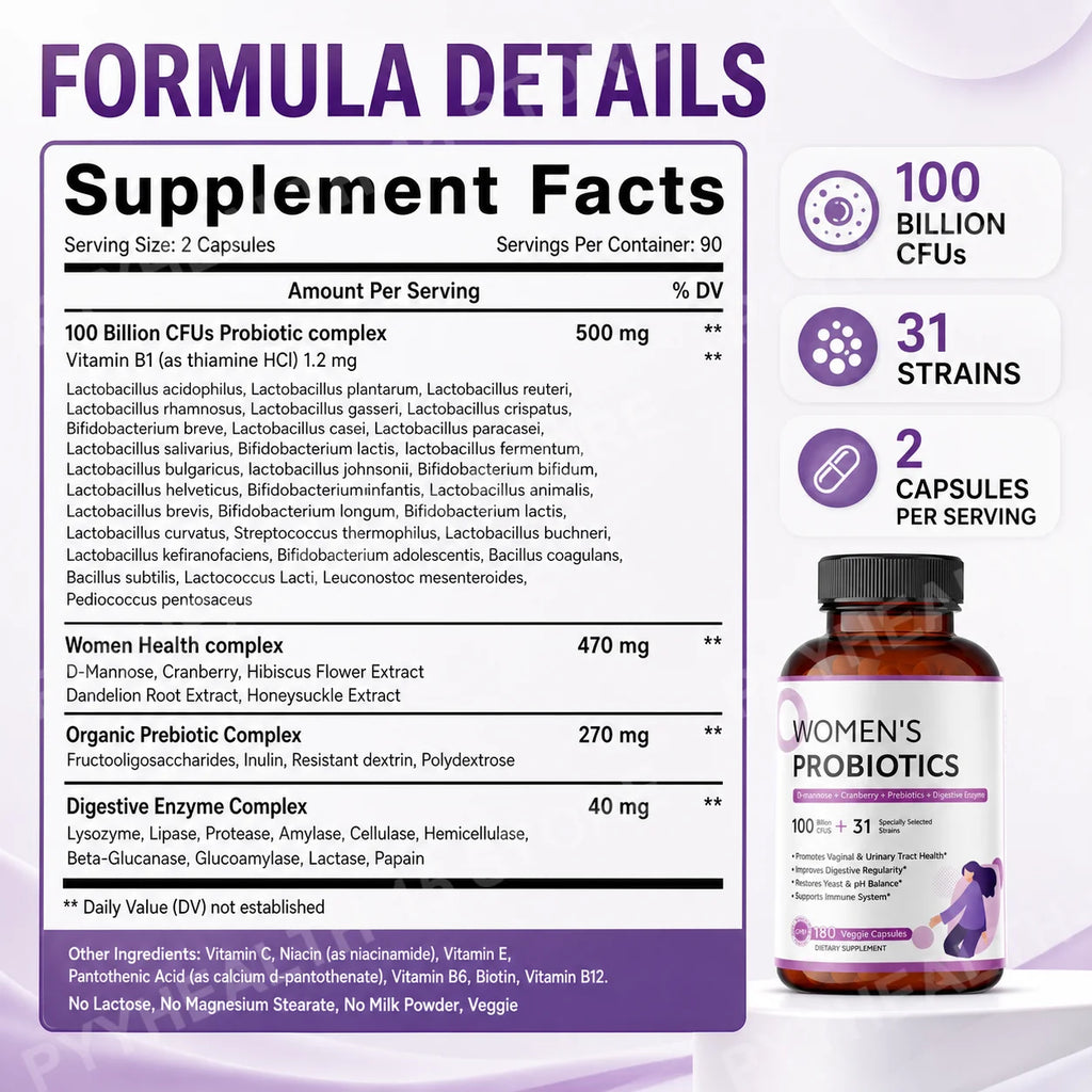 Women's Probiotics 100B CFUs 31 Strains Cranberry – 180 Caps Women's Probiotic Supplement Qst