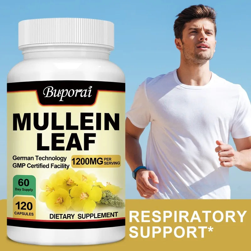 Mullein Leaf Capsules – Organic Lung & Respiratory Support Herbal Supplement Qst