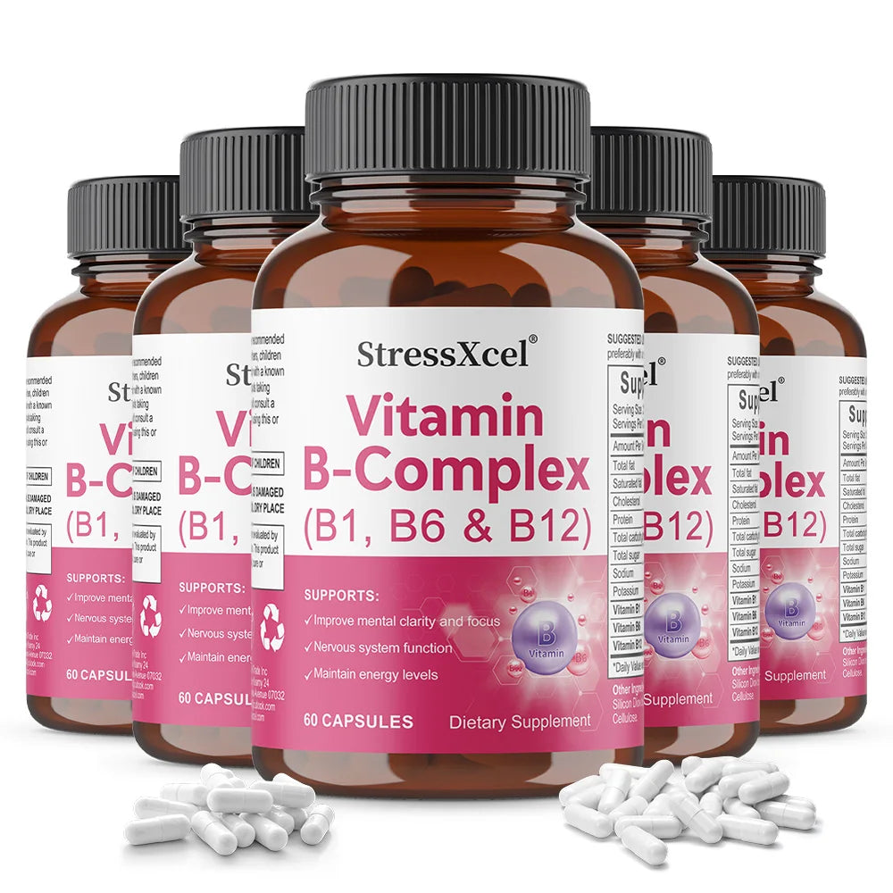 ZENVITALIZE Vitamin B Complex B1 B6 B12 Capsules – 60ct USA Vitamin B Supplement Qst 60 count-5 bottle