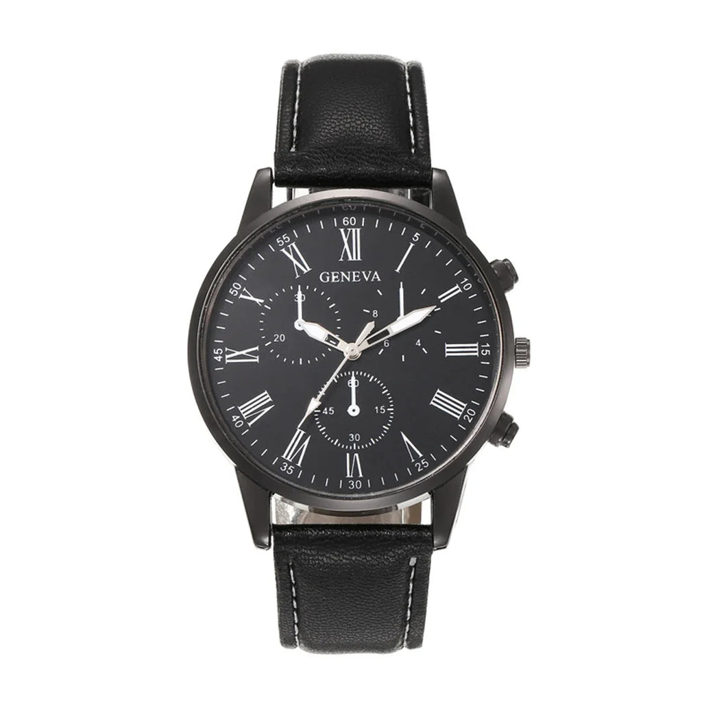 Men's Business Quartz Watch Black & White Belt Strap | Qme Quartz Wristwatch Qme