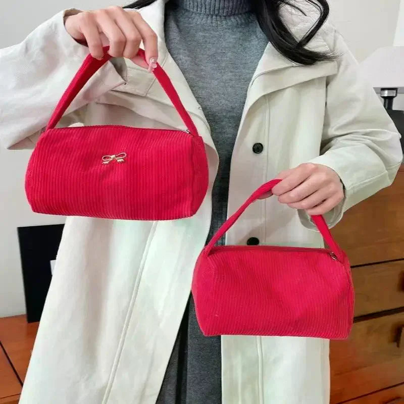 Women's Plush Corduroy Cosmetic Bag – Large Cute Handbag Cosmetic Handbag Qme